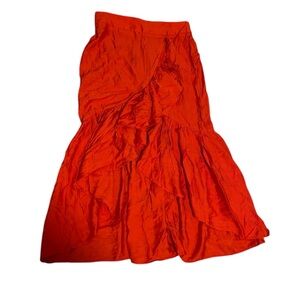Sunburts kiss hot orange midi ruffle high waisted skirt
